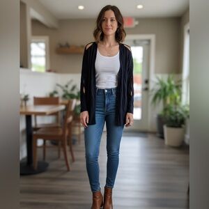 Anthropologie Postmark Edgy Button-Down Cardigan with Multi-Arm Cutouts